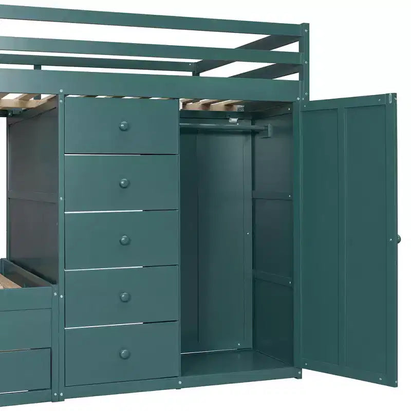 Lit superposé double sur double avec armoire de rangement et tiroirs, lit superposé double en bois peu encombrant avec garde-corps pour appartement, chambre à coucher