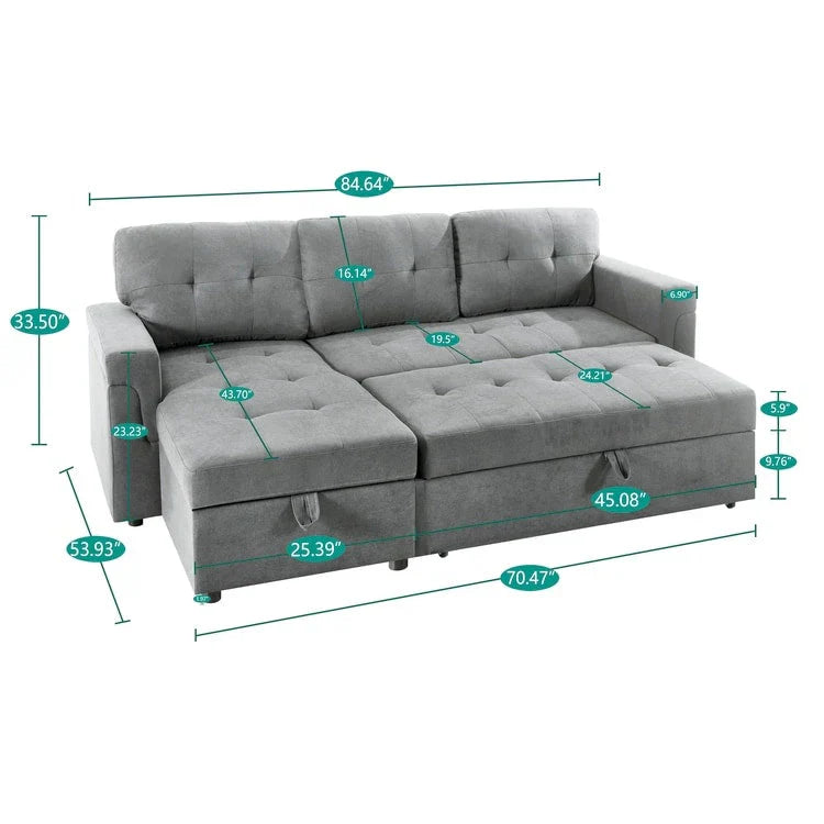 Canapé d'angle réversible convertible avec lit gigogne, méridienne de rangement et pieds durables