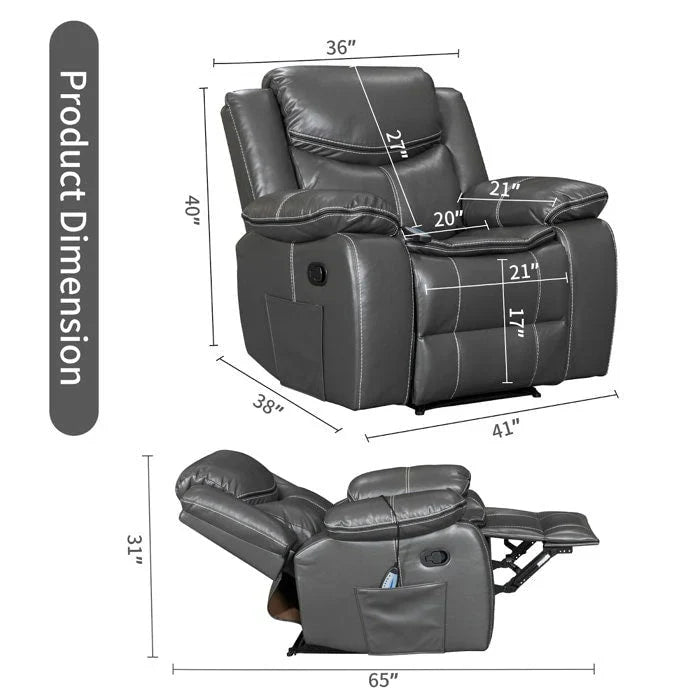 Fauteuil inclinable massant et chauffant en cuir, assise large et durable