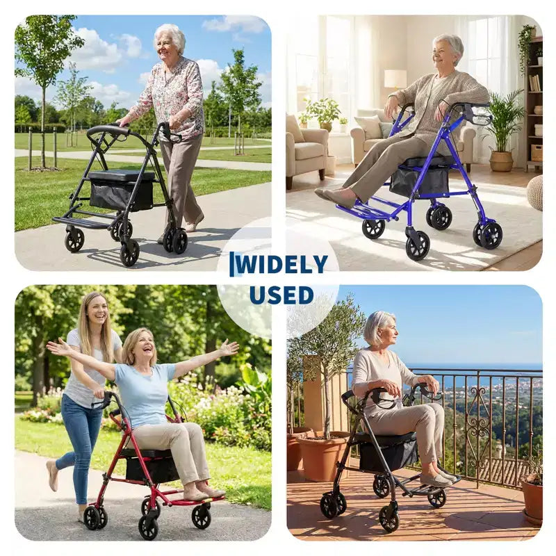 Fauteuil roulant pliable portable pour adultes, capacité de 135 kg, 6 roues, hauteur réglable, rangement sous le siège, siège et repose-pieds confortables