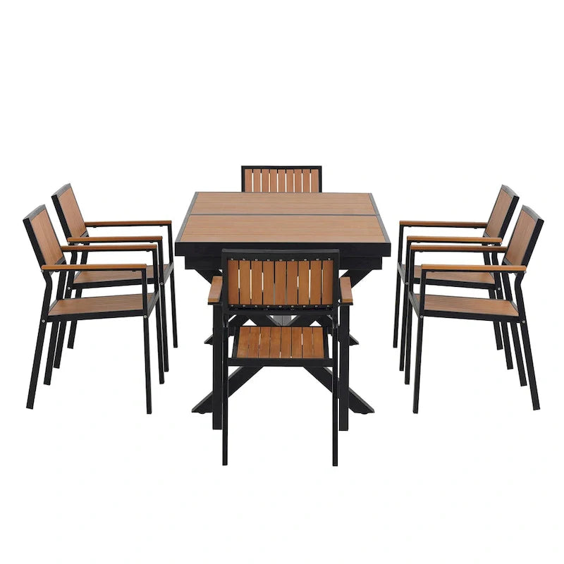 Ensemble de salle à manger d'extérieur extensible 7 pièces avec table extensible et 6 fauteuils