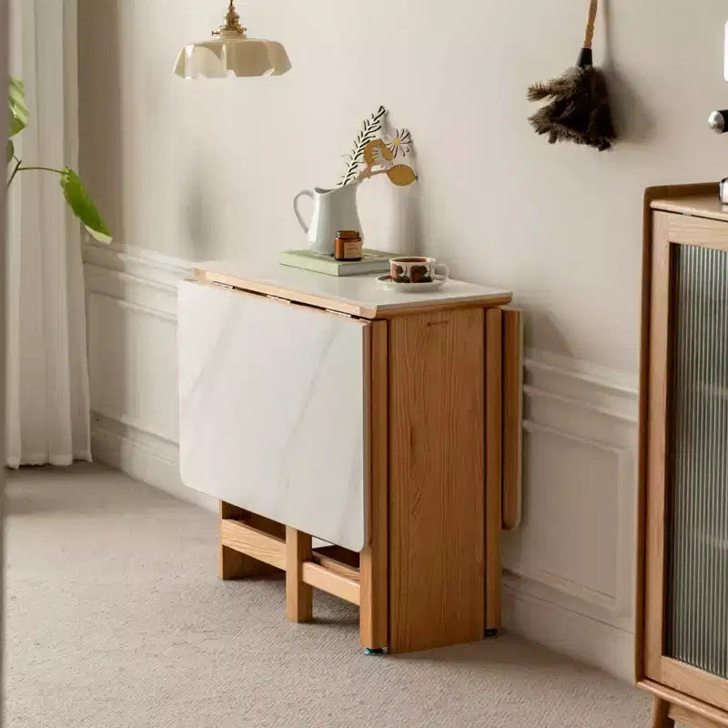 GDFStudio Agatha Table Pliante Moderne en Bois Massif pour 4 à 6 Personnes avec Plateau en Dalle de Pierre