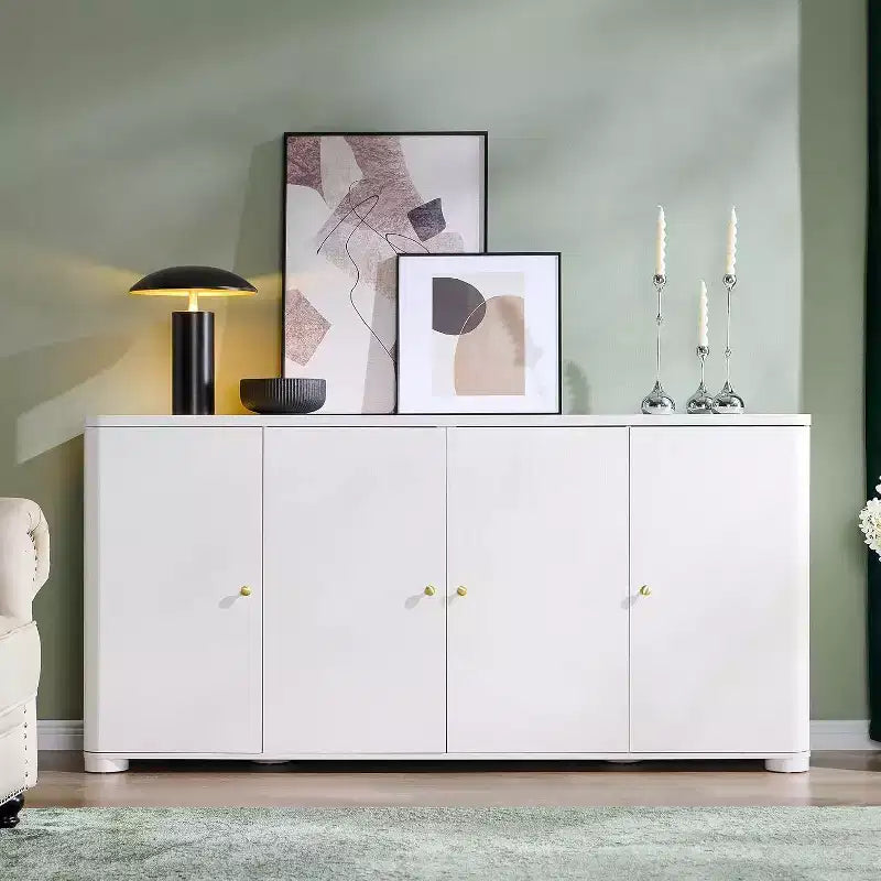 Buffet de cuisine avec 4 portes et étagères, grand buffet de rangement moderne, buffet de rangement de 66 po pour bar à café