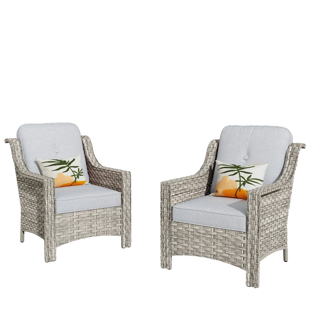 HOOOWOOO Ensemble de 2 chaises de patio extérieures en osier et rotin à dossier haut