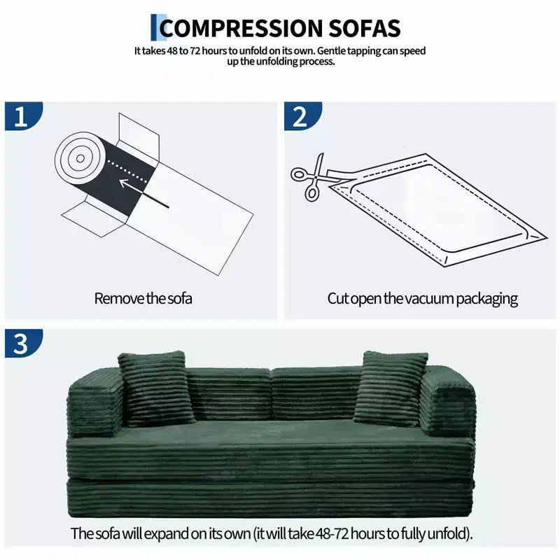 Canapé-Lit Convertible 5-en-1 de 80,7 po – Velours Côtelé, 1200 lb, Aucun Assemblage Requis