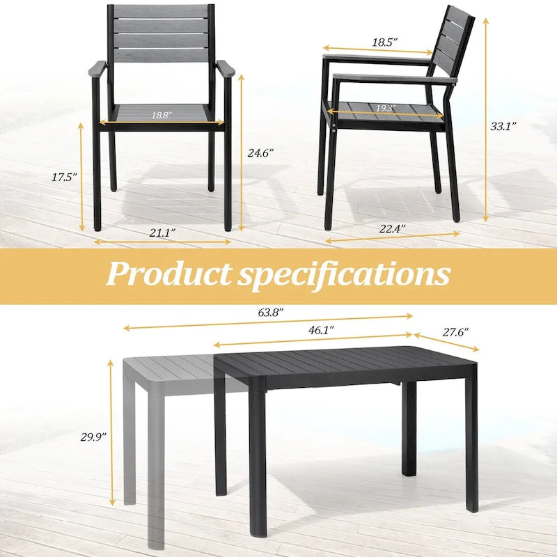 Ensemble de salle à manger extérieur 5/7 pièces en aluminium avec chaises empilables et table extensible