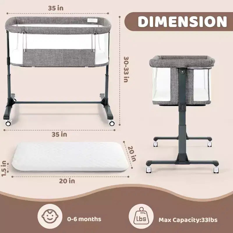 Berceau cododo à roulettes – Beige / Gris / Rose, pour 1 bébé