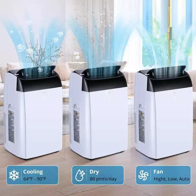 Climatiseur GustoWave 14000 BTU avec télécommande, unité de climatisation portable pour pièces jusqu'à 70 m², blanc/noir
