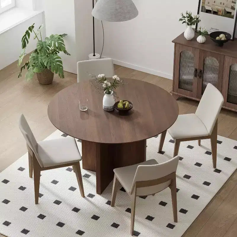 Table à manger ronde PexFix 45 x 45 en bois massif avec finition noyer et pieds arqués élégants pour salles à manger et cuisines modernes