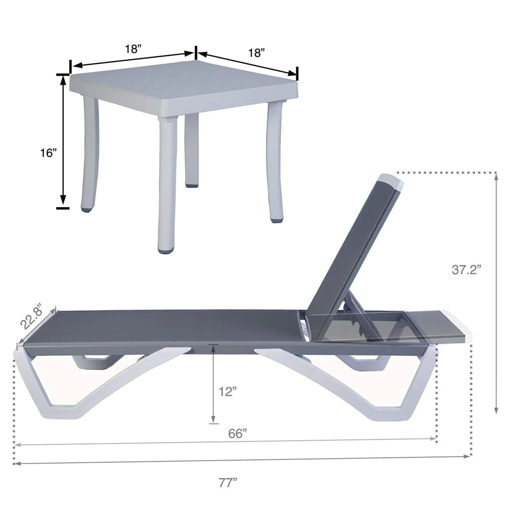 Kozyard Alan Chaise longue de patio inclinable et réglable, entièrement plate, en aluminium et résine de polypropylène