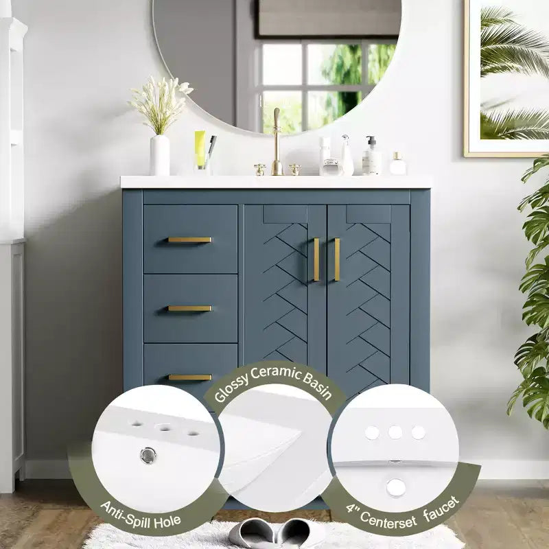 Meuble-lavabo simple de 30 po avec armoire et 3 tiroirs – Noir / Bleu / Vert / Indigo / Blanc