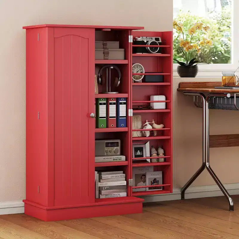 HOMCOM Meuble de cuisine 41, Armoire de cuisine à 2 portes avec 5 étagères de rangement, 12 porte-épices et étagères réglables pour salle à manger