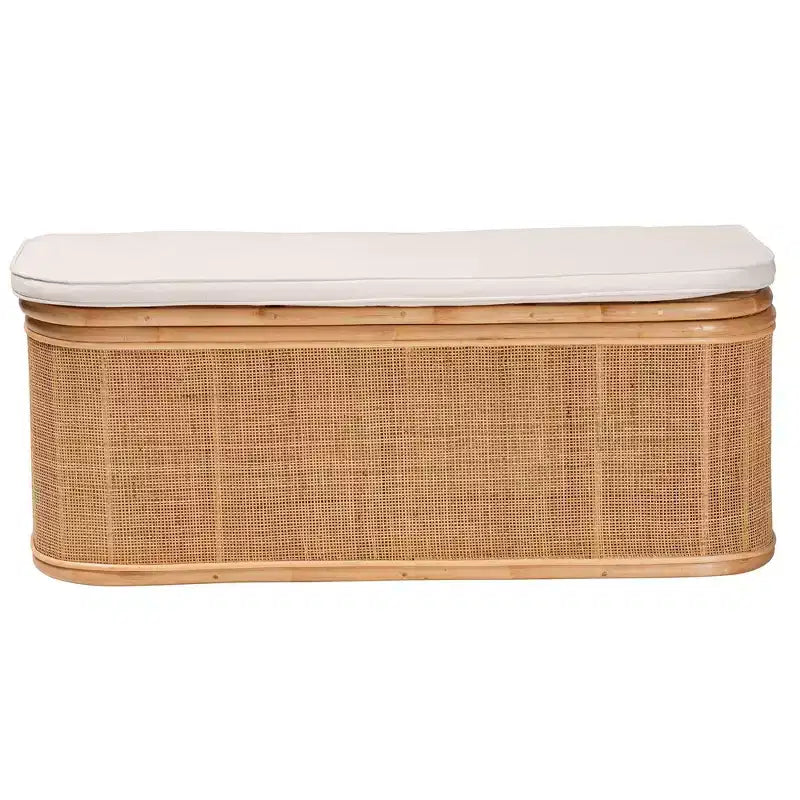 Banc de rangement bali & pari Ishana en rotin naturel Naturel/Blanc : Polyester rembourré, cadre en contreplaqué, aucun assemblage requis
