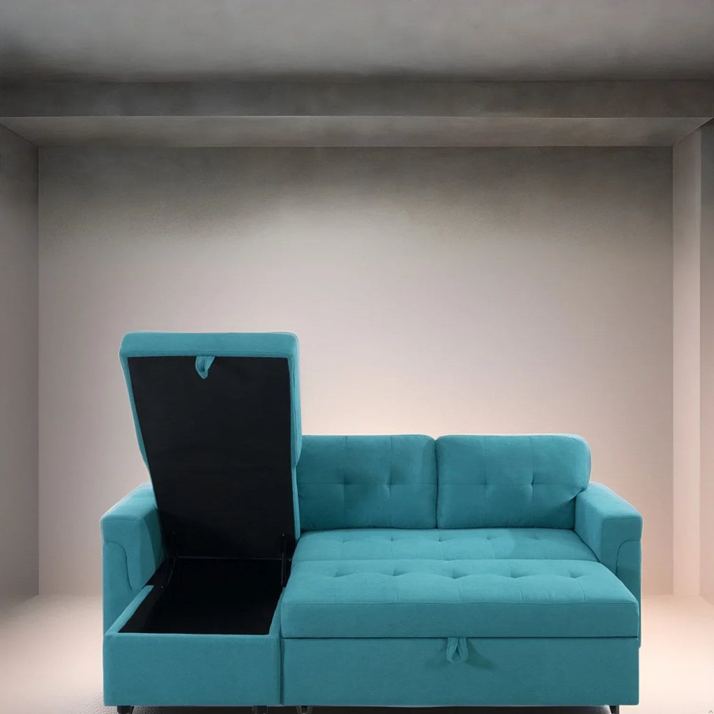 Canapé d'angle réversible convertible avec lit gigogne, méridienne de rangement et pieds durables
