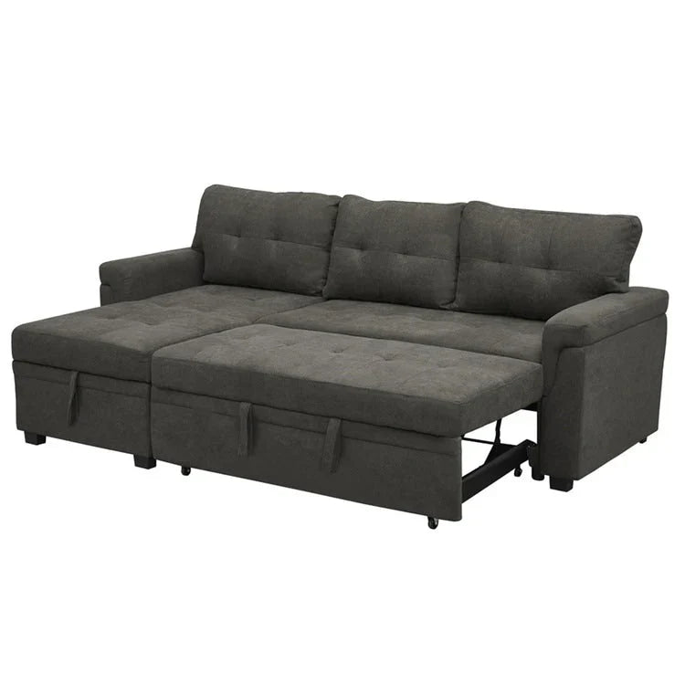 Canapé d'angle réversible convertible avec lit gigogne, méridienne de rangement et pieds durables