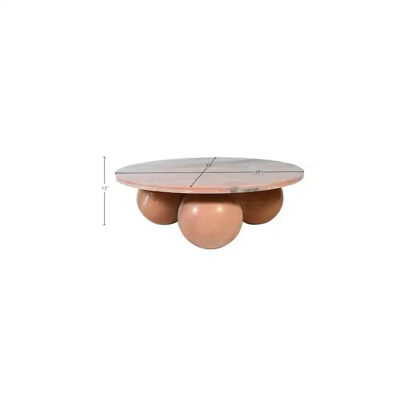 Table basse ronde en marbre avec pieds sphériques, multicolore, 4-6 places
