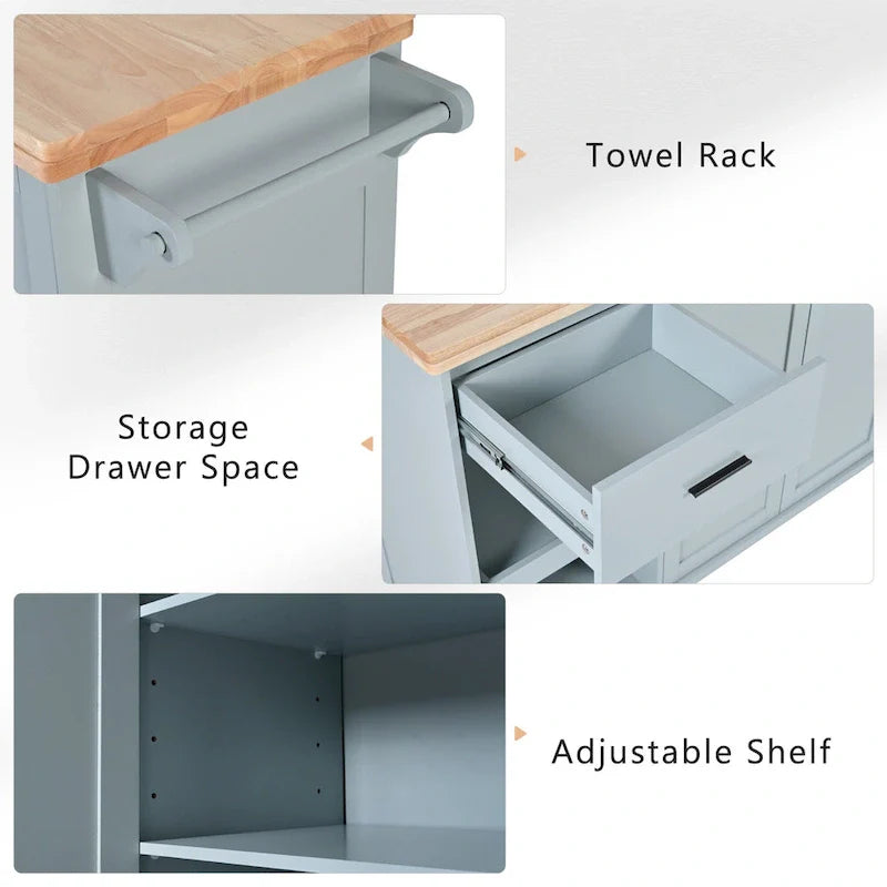 Îlot de cuisine avec plan de travail pliable, desserte de rangement de cuisine avec étagère coulissante, porte-serviettes et tiroir, roulettes.