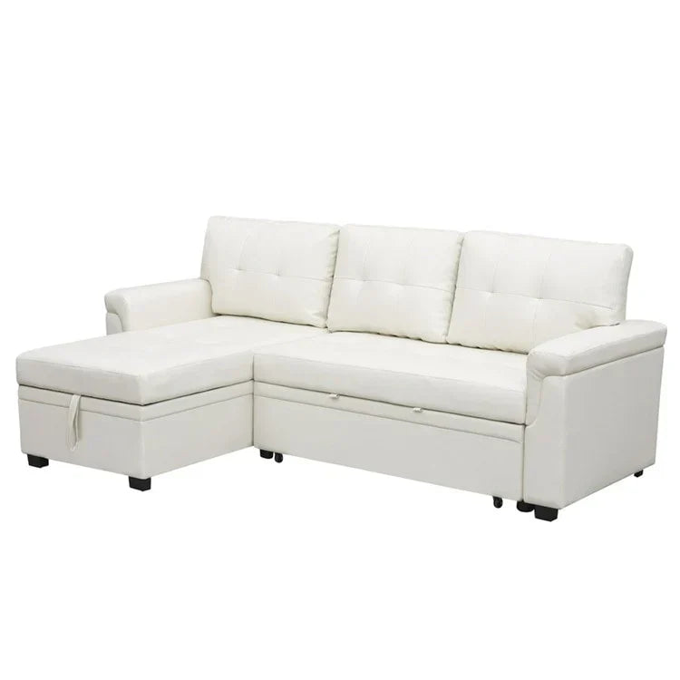 Canapé d'angle réversible convertible avec lit gigogne, méridienne de rangement et pieds durables