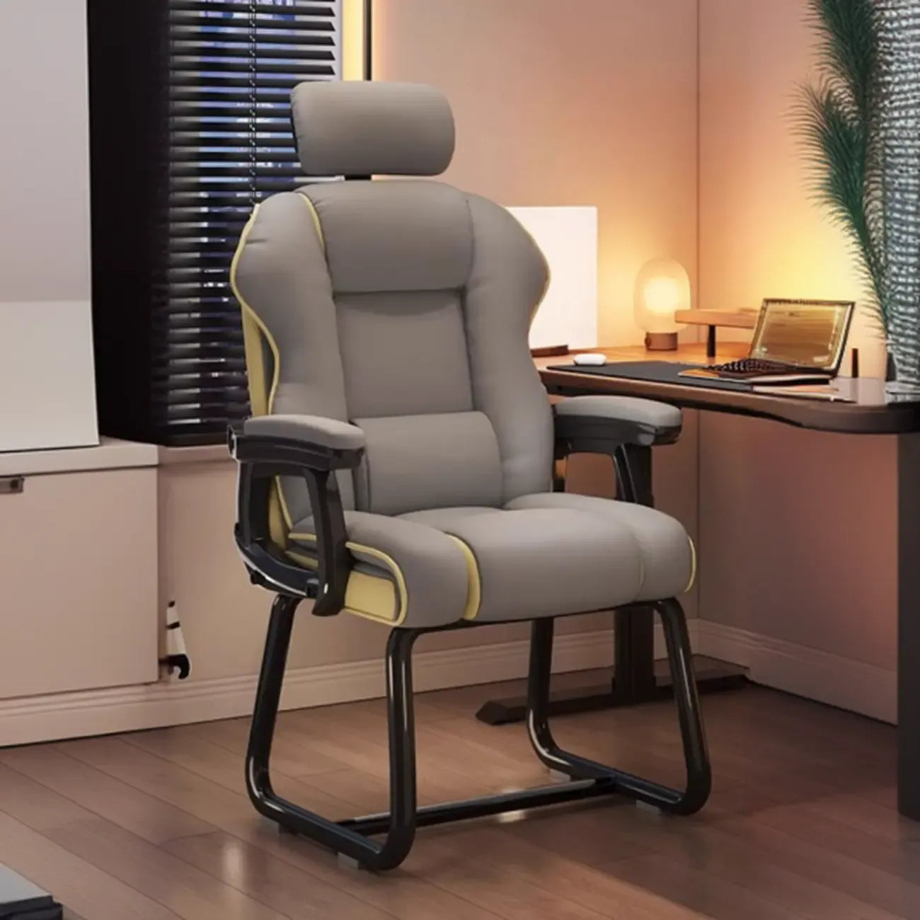 Fauteuil de direction ergonomique en cuir jaune à dossier haut