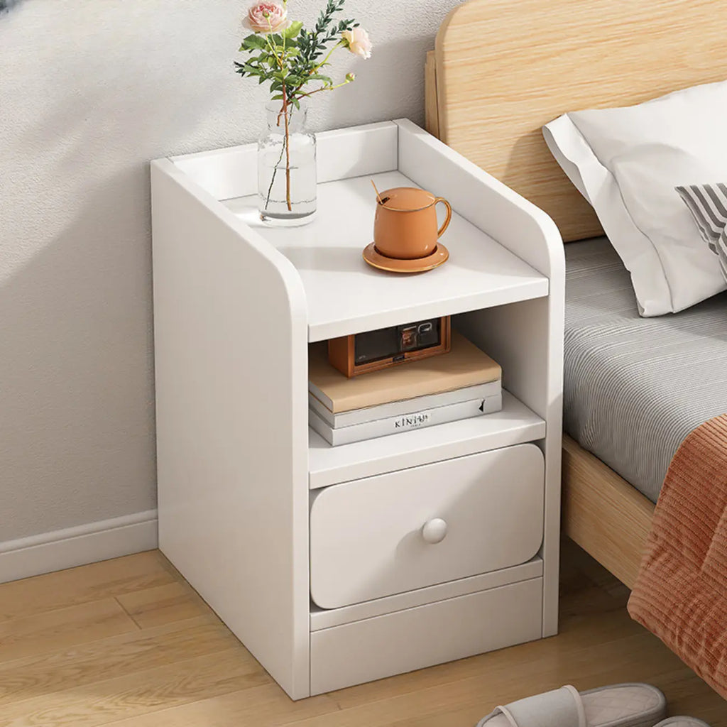 Table de chevet simple en bois naturel blanc à 2 tiroirs