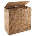 Panier à linge Casafield à 2 sections avec couvercle et sacs de doublure amovibles, trieur de linge tressé en jacinthe d'eau pour vêtements