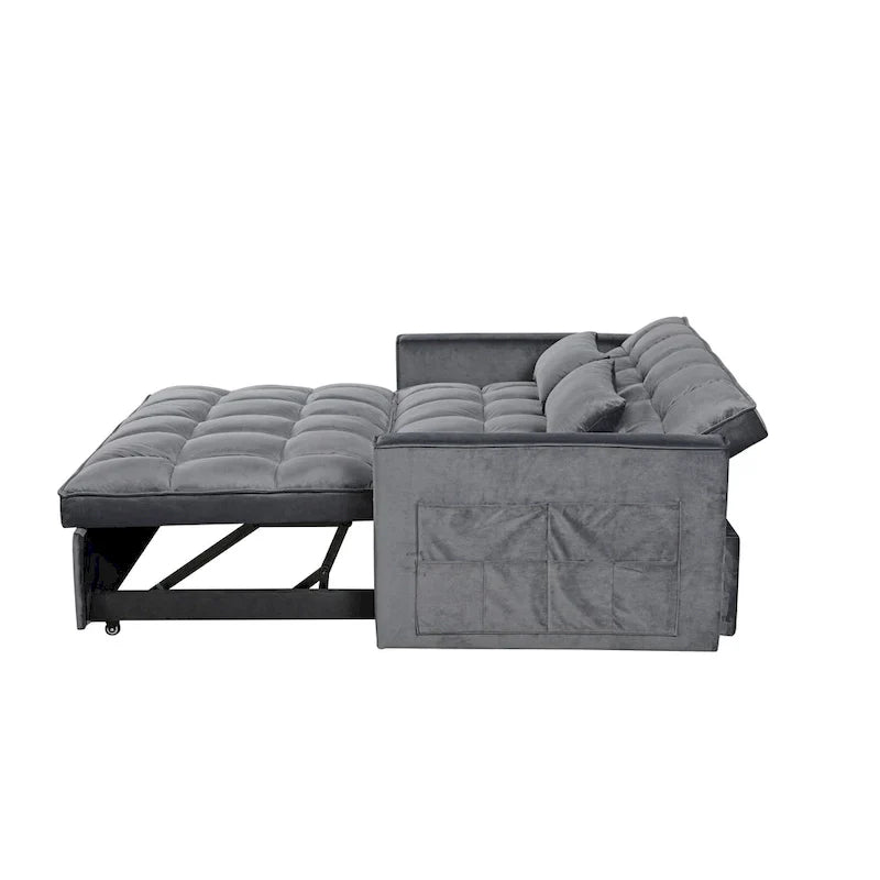 Causeuse futon moderne en velours avec dossier inclinable et poches, 2 places ??Gris foncé / Gris clair / Bleu / Noir