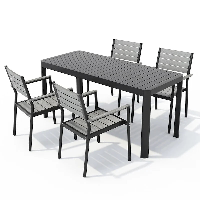 Ensemble de salle à manger extérieur 5/7 pièces en aluminium avec chaises empilables et table extensible