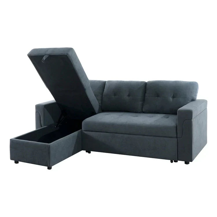 Canapé d'angle réversible convertible avec lit gigogne, méridienne de rangement et pieds durables