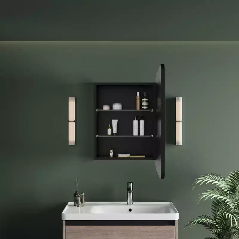 Armoire à pharmacie LED noire / blanche / dorée, porte simple, charnière à gauche ou à droite, encastrée ou murale
