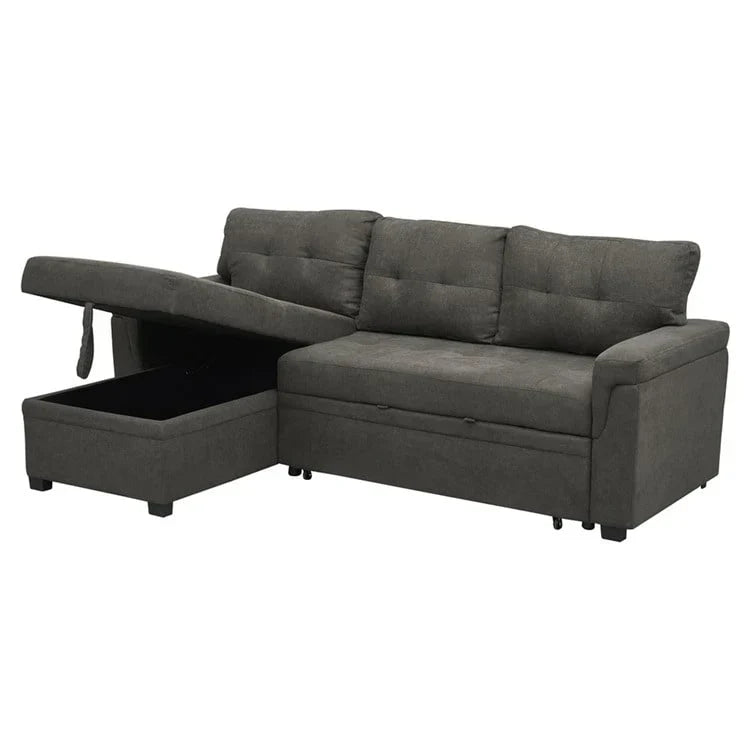 Canapé d'angle réversible convertible avec lit gigogne, méridienne de rangement et pieds durables
