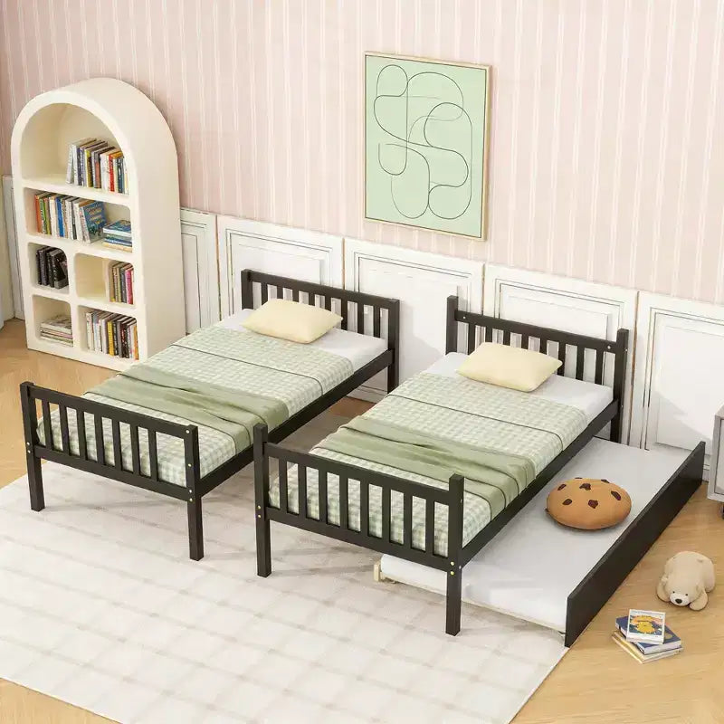 Lit superposé moderne en bois, double sur double avec lit gigogne, convertible en 2 lits