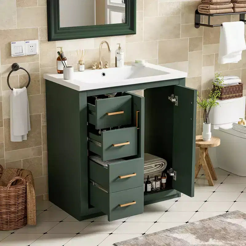 Meuble-lavabo simple de 30 po avec armoire et 3 tiroirs – Noir / Bleu / Vert / Indigo / Blanc