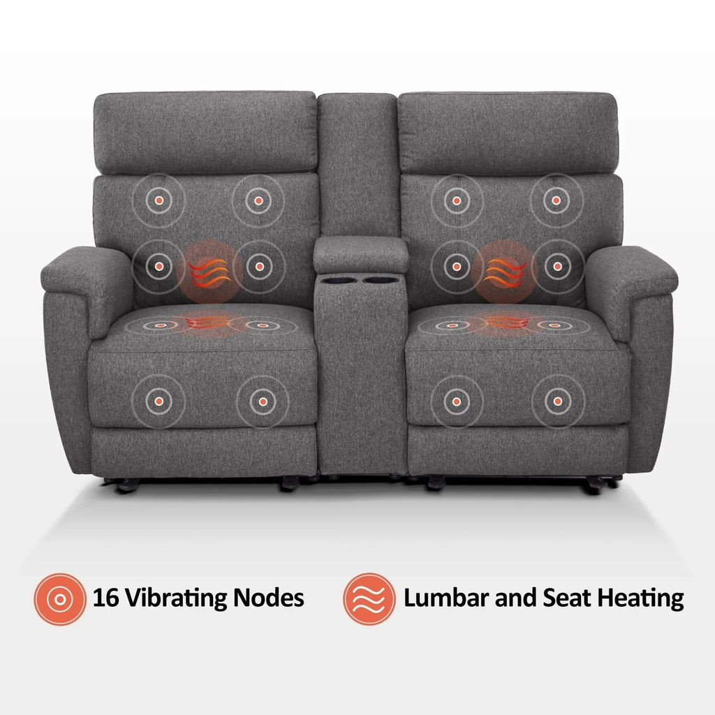 Canapé inclinable électrique MCombo 60,2 po avec massage et double chauffage, appuie-tête réglable, ports USB et Type C, tissu