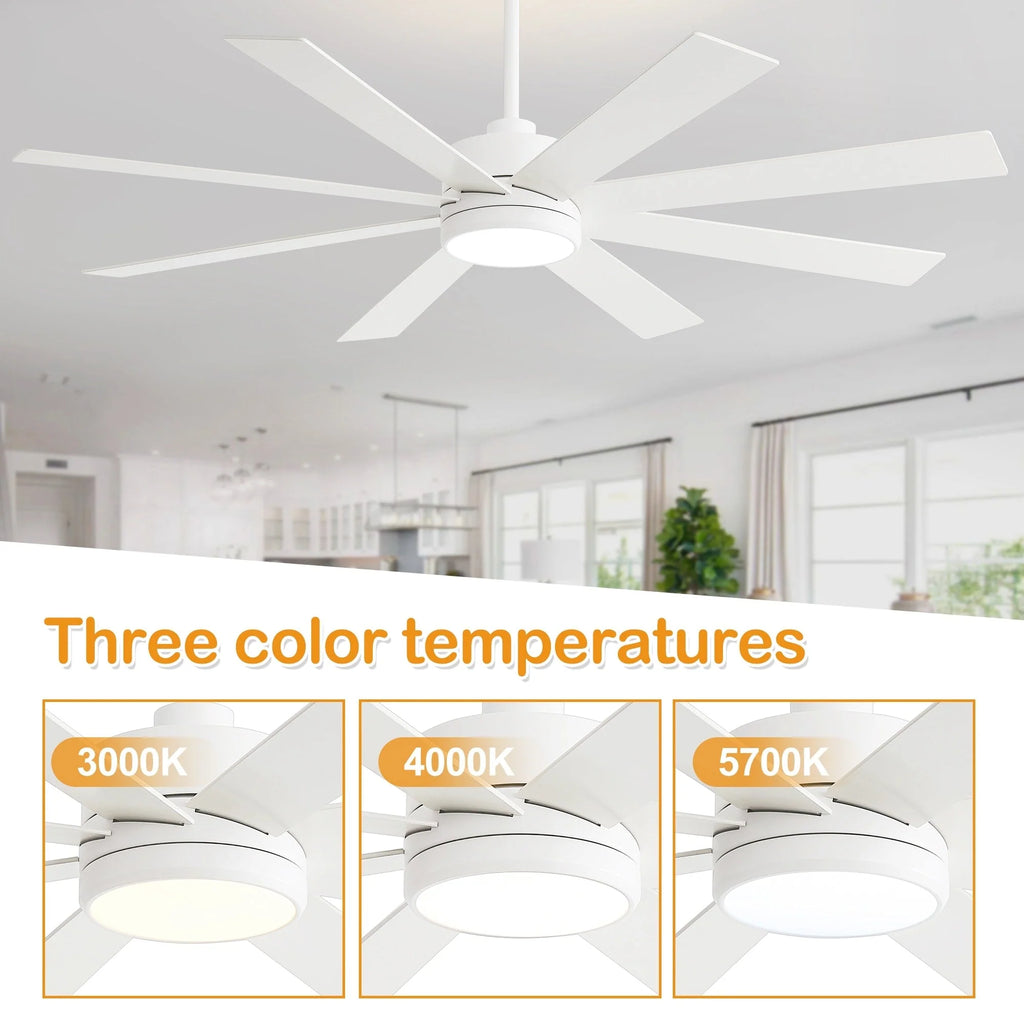 Ventilateur de plafond de 65 pouces à 8 pales noires avec lumière LED et télécommande