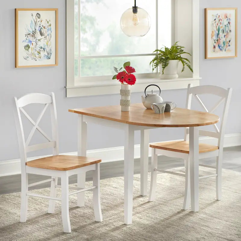 Ensemble de salle à manger 3 pièces avec table à rallonges style cottage rustique