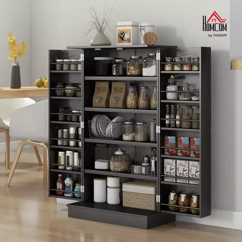 HOMCOM Meuble de cuisine 41, Armoire de cuisine à 2 portes avec 5 étagères de rangement, 12 porte-épices et étagères réglables pour salle à manger
