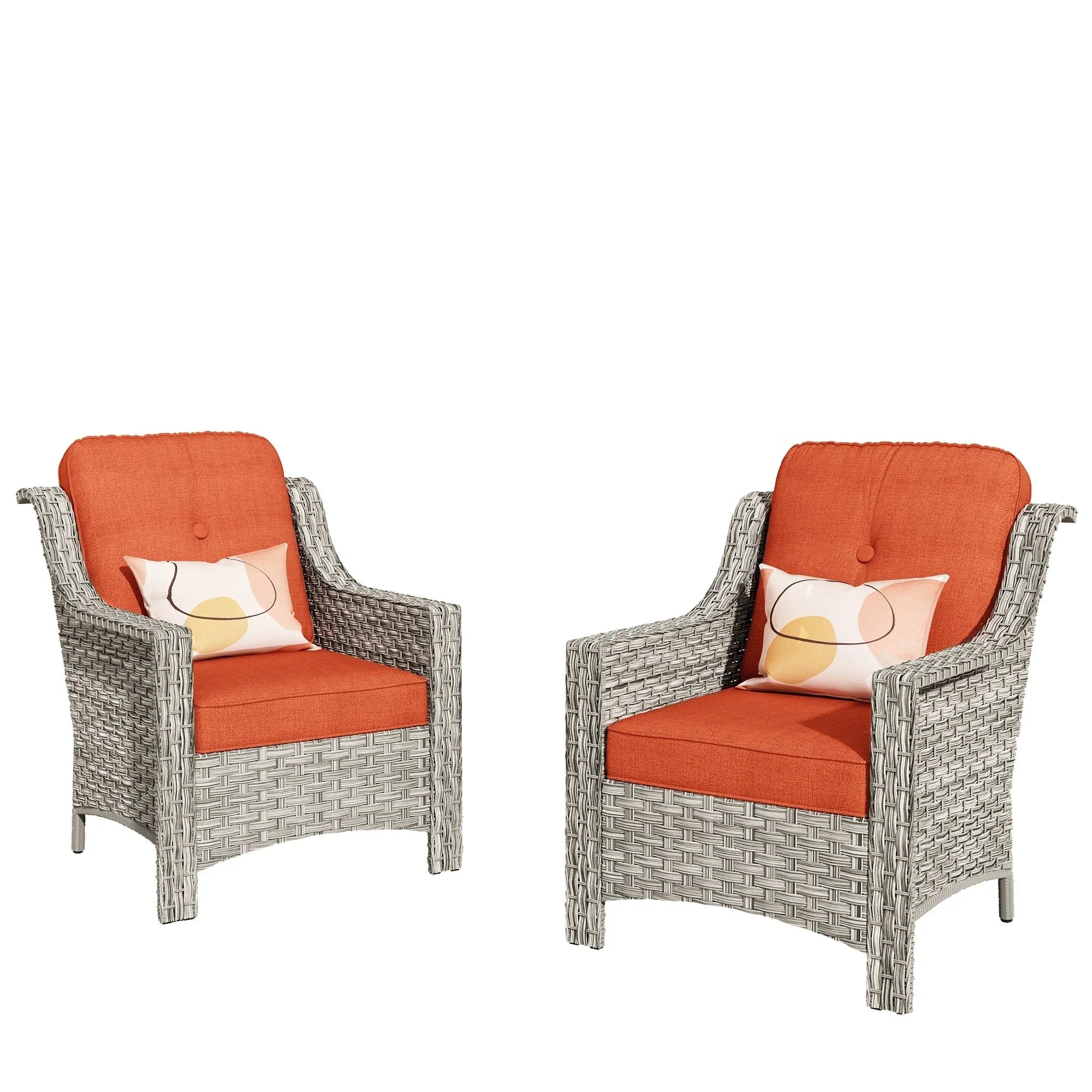 HOOOWOOO Ensemble de 2 chaises de patio extérieures en osier et rotin à dossier haut