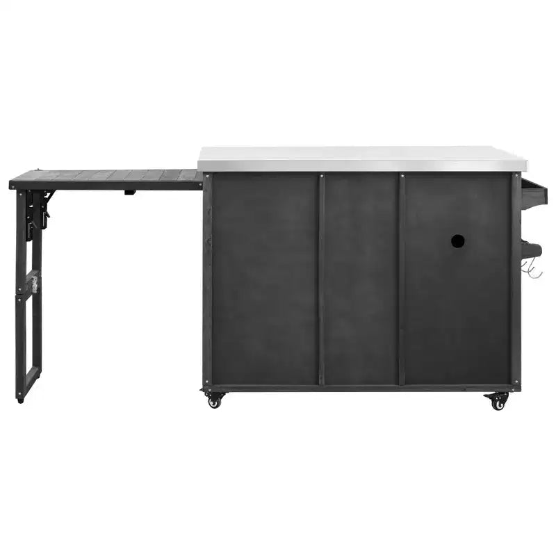 Îlot de cuisine extérieure de 198,9 cm avec comptoir en acier inoxydable, station de barbecue pliable et armoires de rangement, noir