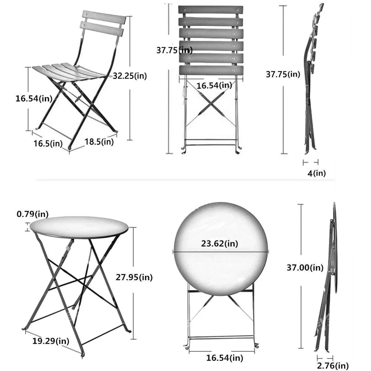Ensemble bistrot pliant en métal 3 pièces, salon de conversation intérieur/extérieur résistant aux intempéries pour patio, cour, jardin