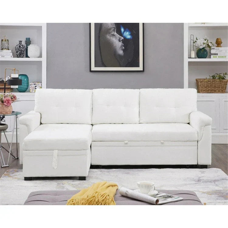 Canapé d'angle réversible convertible avec lit gigogne, méridienne de rangement et pieds durables