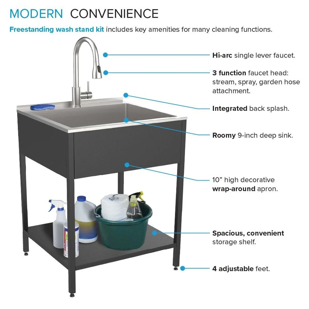 Transolid EWS-2422S Évier de buanderie et support de lavage en acier inoxydable de 24 po L x 22 po P x 35 po H - 24 po x 22 po