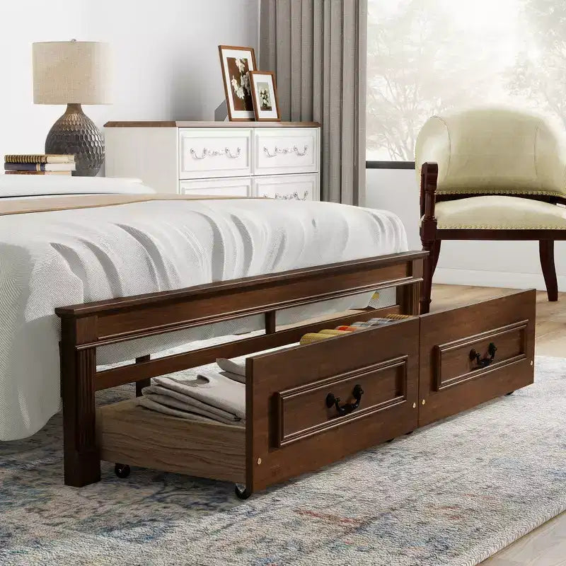 ModernLuxe Lit plateforme Queen/King Size avec tête de lit haute, cadre de lit rustique en bois avec 2 tiroirs, lumières LED et ports USB