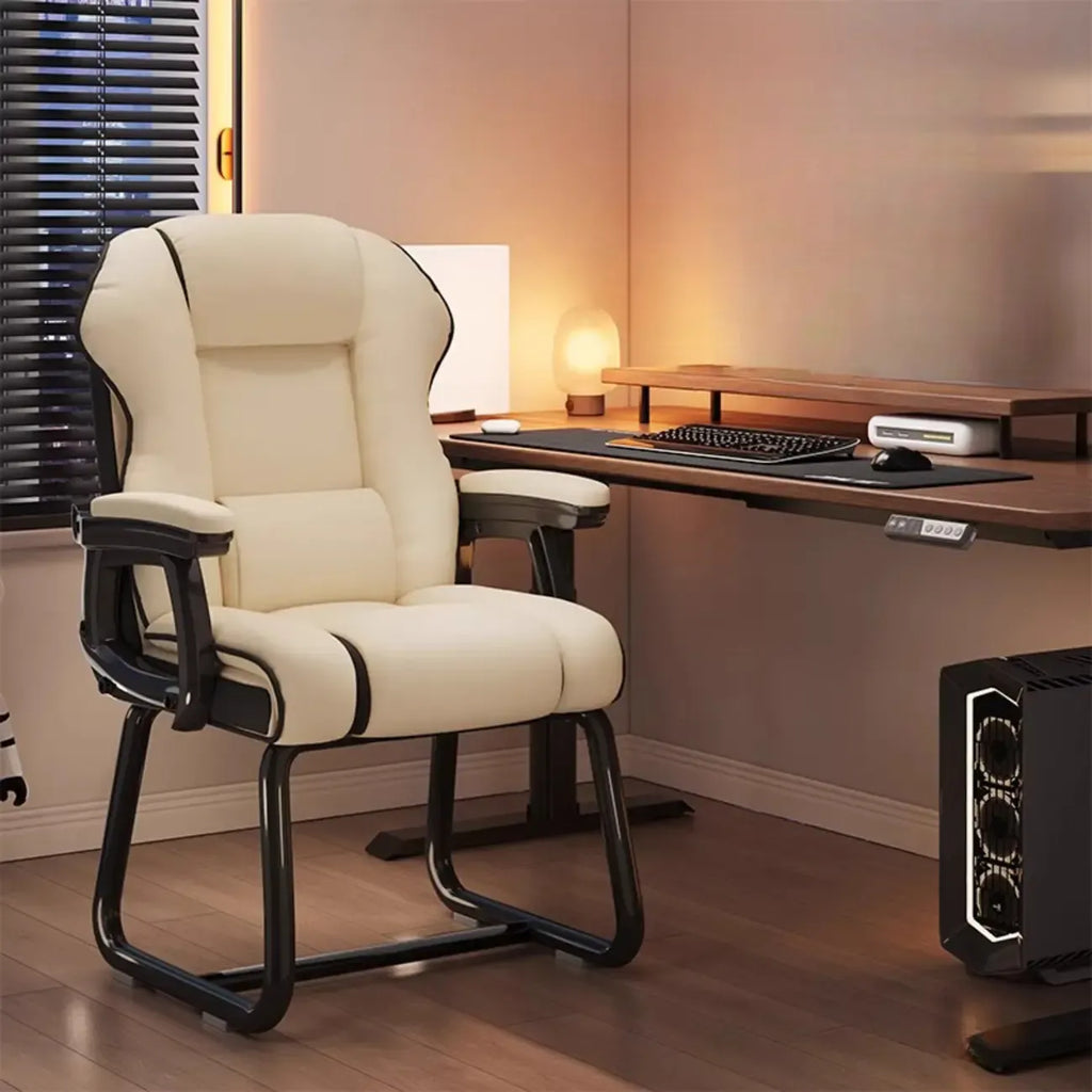 Fauteuil de direction ergonomique en cuir jaune à dossier haut