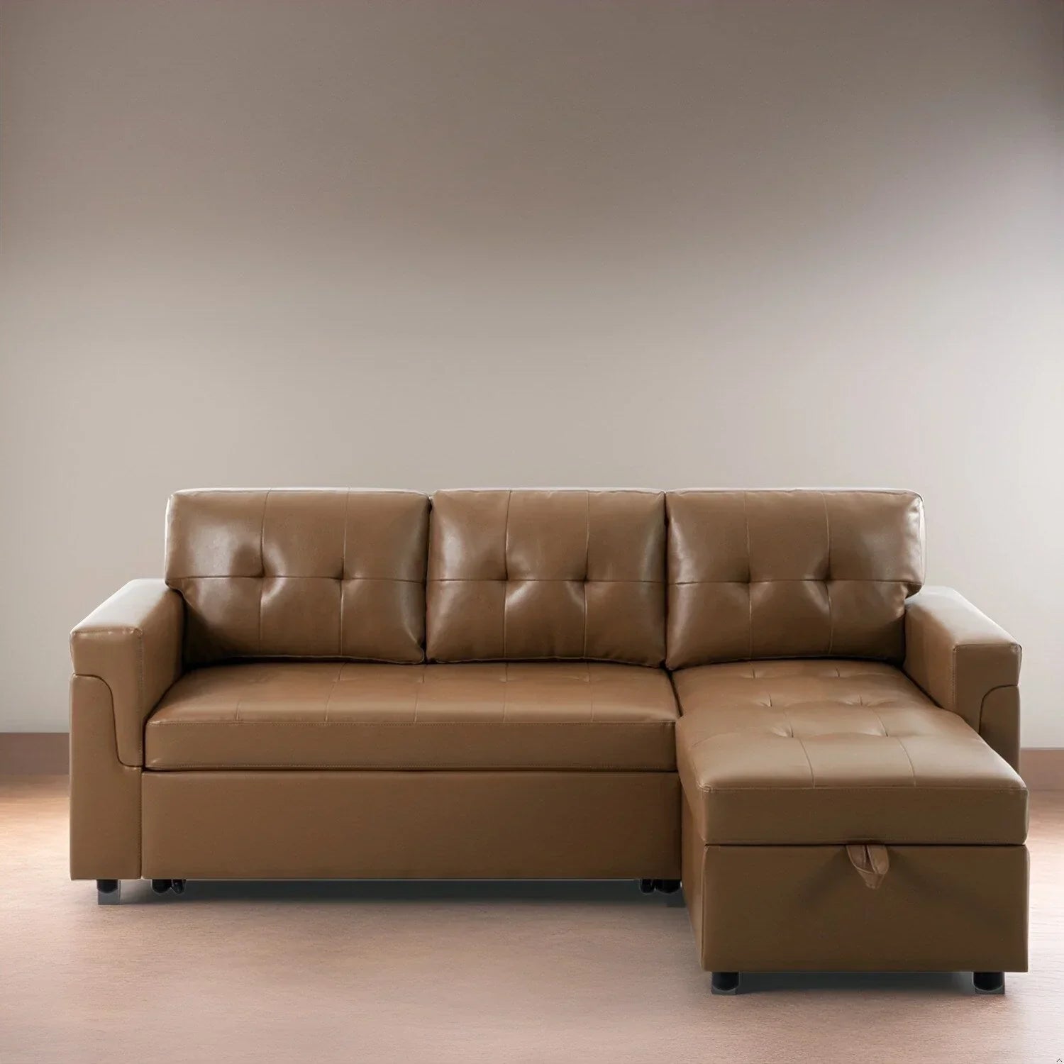 Canapé d'angle réversible convertible avec lit gigogne, méridienne de rangement et pieds durables
