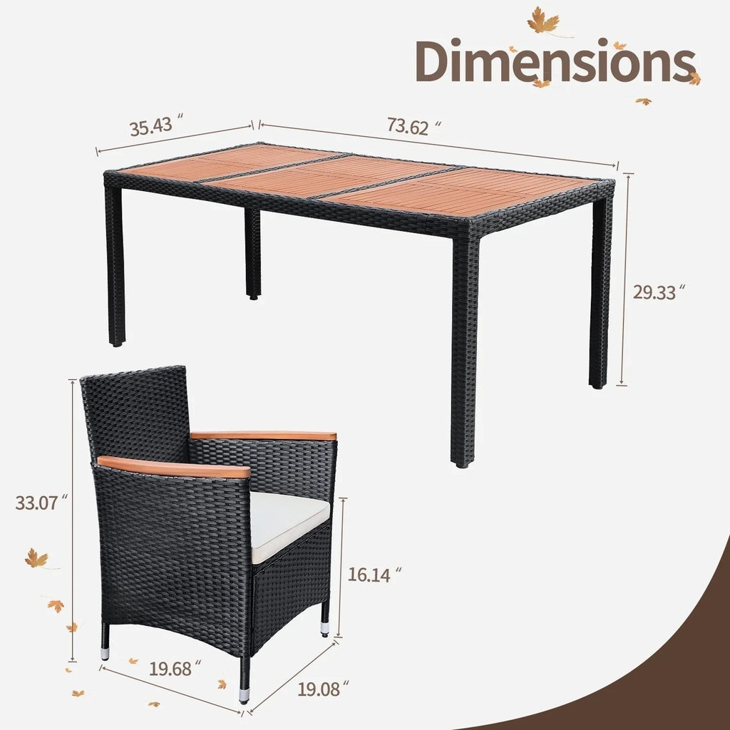 Ensemble de salle à manger d'extérieur en osier de polyéthylène/bois d'acacia Lacoo