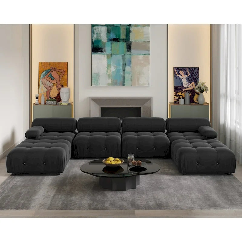 138 Canapé sectionnel modulable convertible, canapés et sofas minimalistes en velours en forme de U