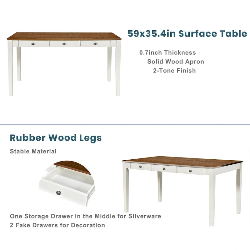 Ensemble de salle à manger 6 pièces en bois avec 4 chaises et un banc, table avec tiroir