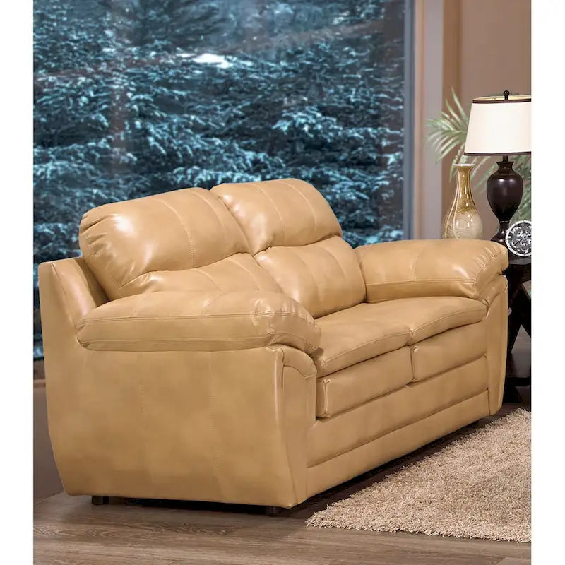 Ensemble canapé, causeuse et fauteuil en cuir gel marron clair Simon