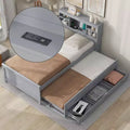 Lit plateforme avec lit gigogne et tiroirs, lit plateforme de rangement avec USB, lit plateforme en bois avec bibliothèque