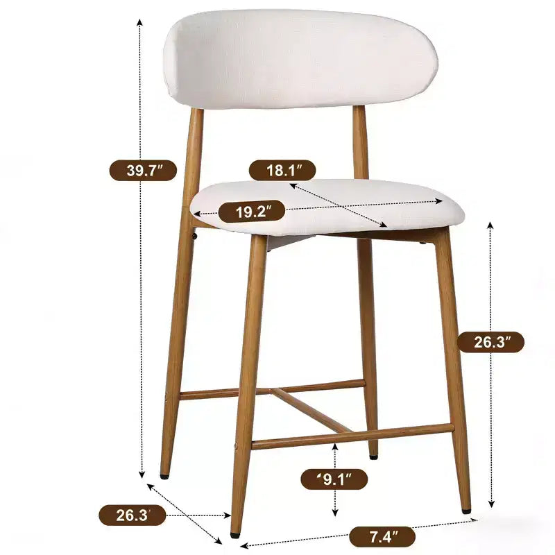 Tabouret de bar hauteur comptoir avec siège rembourré et pieds en métal, chaise d'îlot de cuisine moderne de 66,8 cm